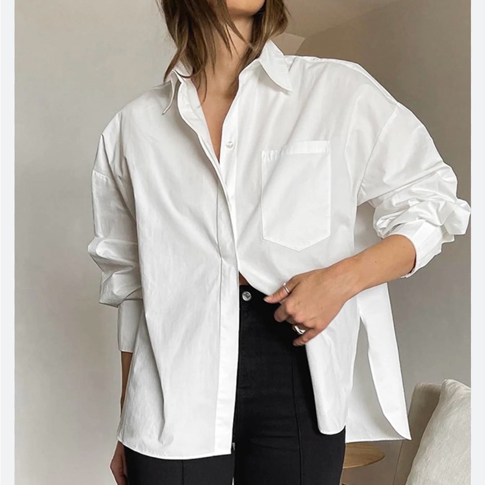 Commense White Casual Button Down Shirt